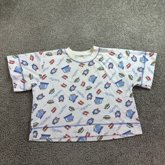 VINTAGE Intimates Shirt Womens S White Blue Rise And Shine Pajamas Ladies READ - Picture 2 of 9